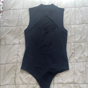 Black Sleeveless Cut out Mock Neck Bodysuit Abercrombie Soft Collection Small